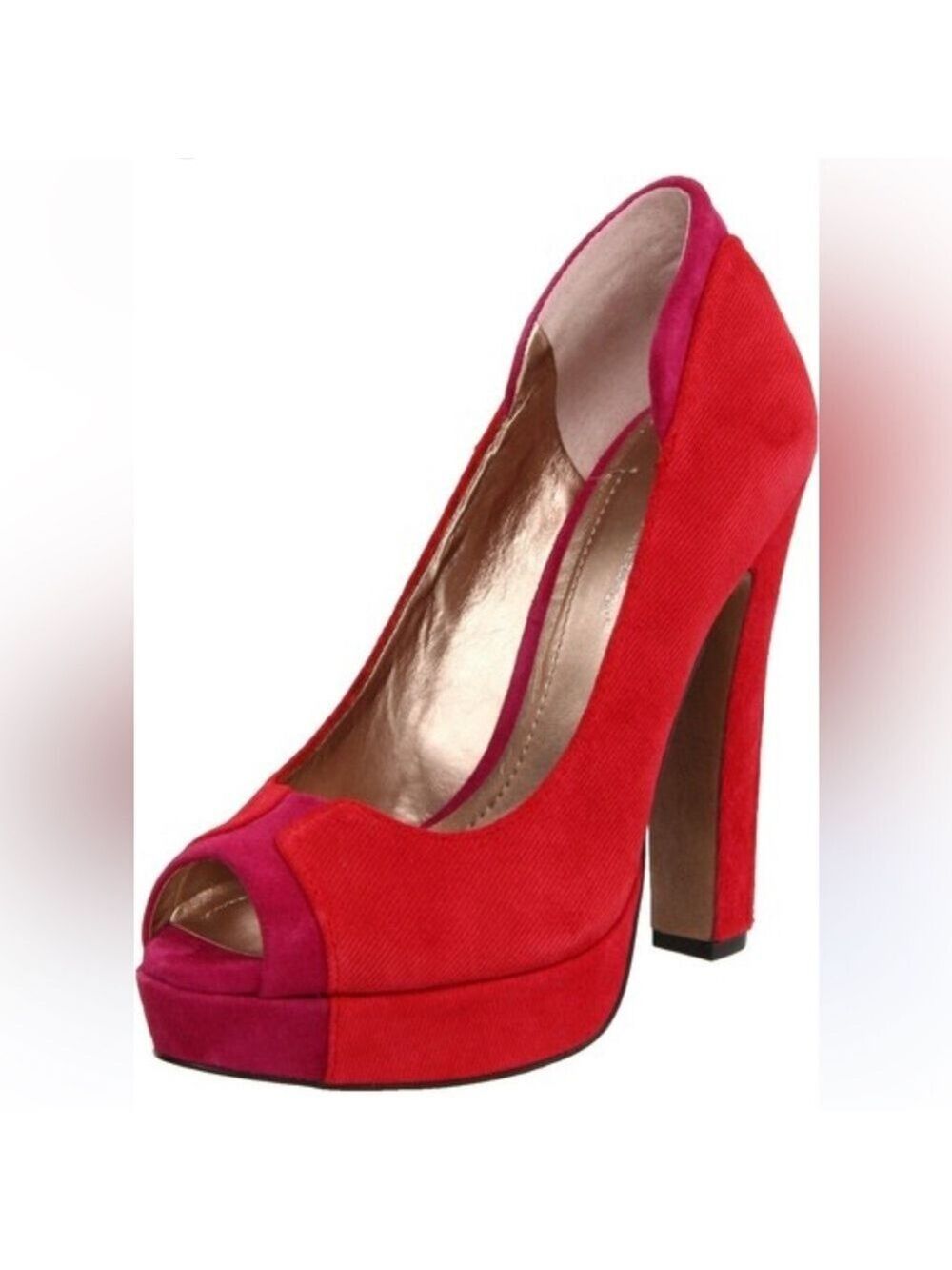 BCBGeneration suede Vibrant Red Peep-Toe Heels